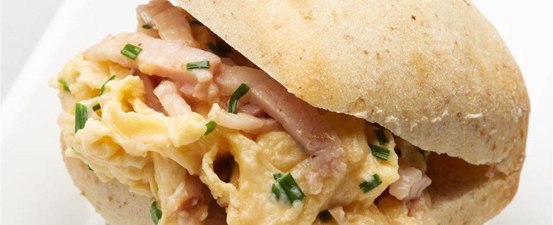 Sapore Mini Ciabatta Roll filled with scrambled eggs, bacon & chives