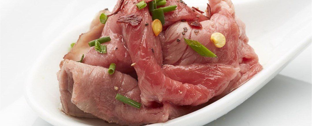 Beef Carpaccio w chilli oil served on a spoon - GF