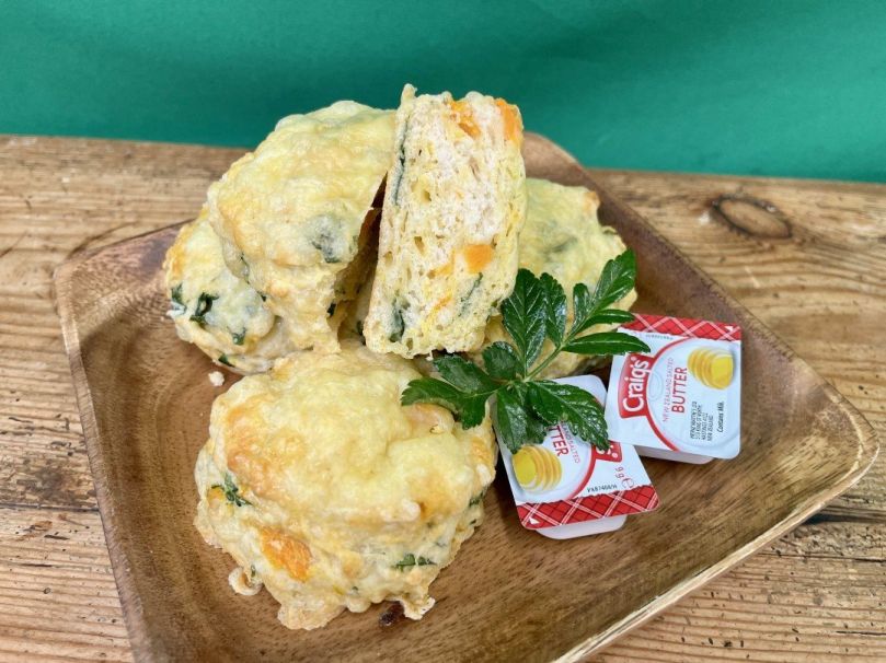 Pumpkin, spinach, cheddar scone, butter