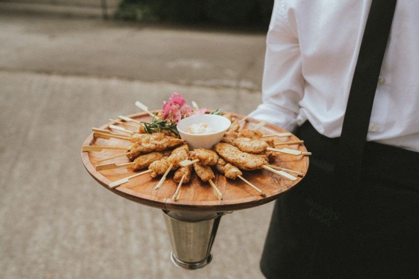 Louisiana chicken canape skewers, paprika aioli
