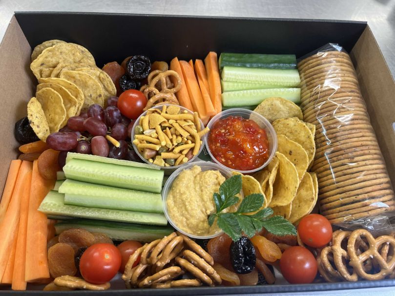 Large Vegan nibbles platter box, wooden knives