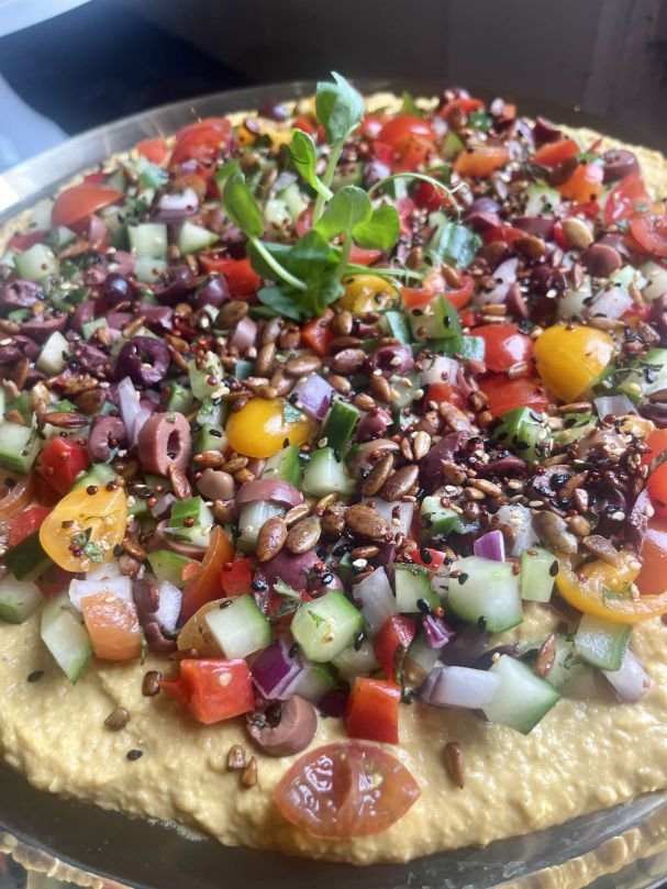 Loaded hummus platter, cornchips,