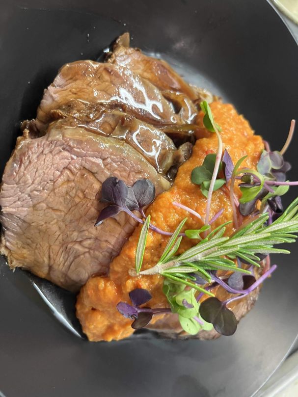 Beef Scotch fillet, In house Pinot noir jus, Romesco sauce shared