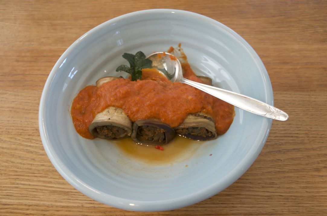 Aubergine involtini, tomato concasse