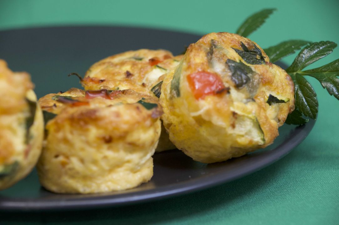 Conference zucchini, capsicum, pumpkin cheddar frittata