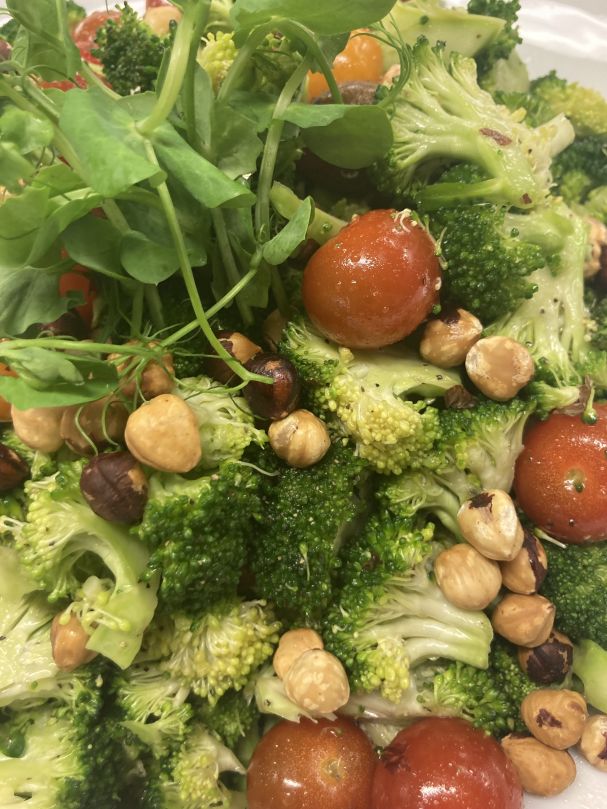 Broccoli, cranberry, toasted hazelnut salad