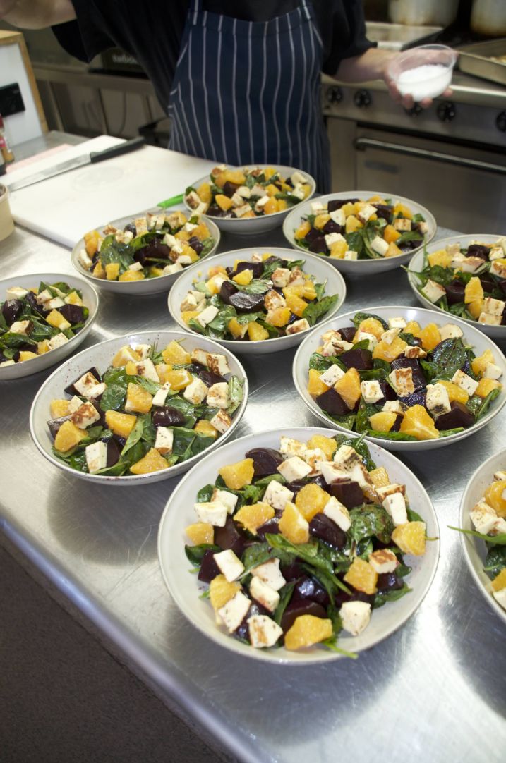 Roasted beetroot, sautéed haloumi, fresh orange, dill, pomegranate, and spinach salad