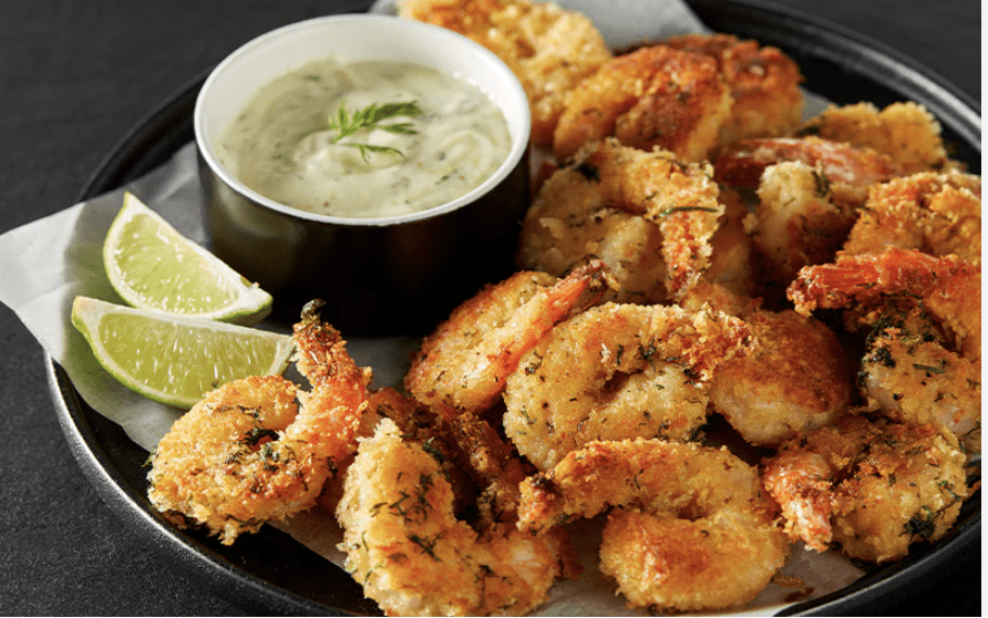 Panko crumbed prawns, lemon aioli