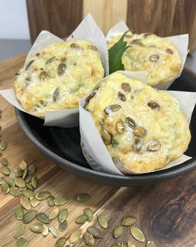 Festive savoury muffin, cranberry, pumpkin, cheddar and pumpkin seeds