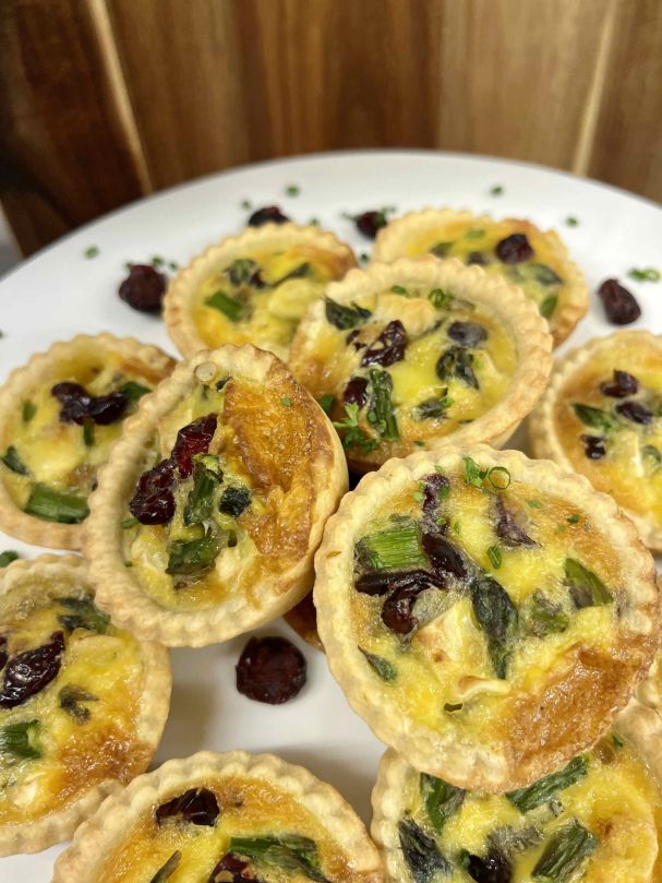 Asparagus, brie, cranberry tarts
