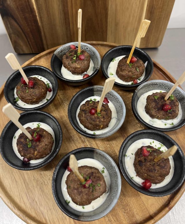Harrington's lamb koftas, mint yoghurt with pickled cucumber