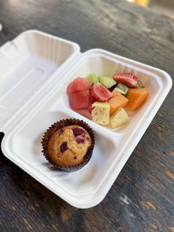 Individually packed mini muffin & fruit box