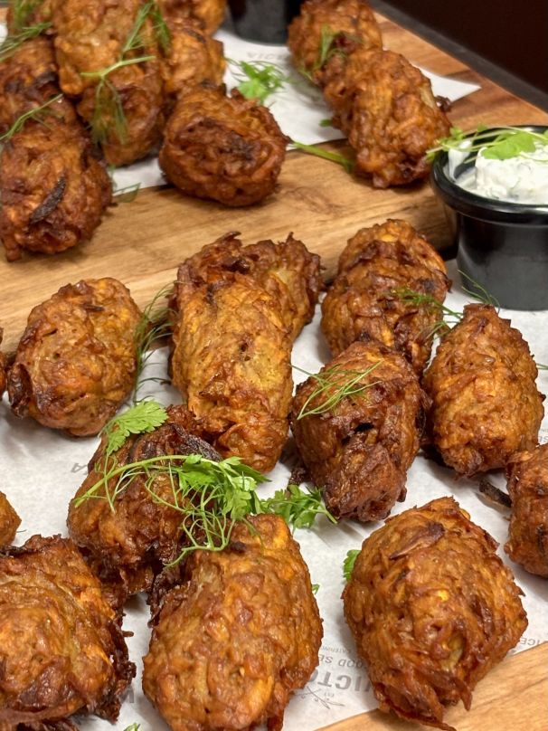Kumara & Onion Bhaji w Coriander & Coconut Yoghurt (NAG, NAD, PB) - W
