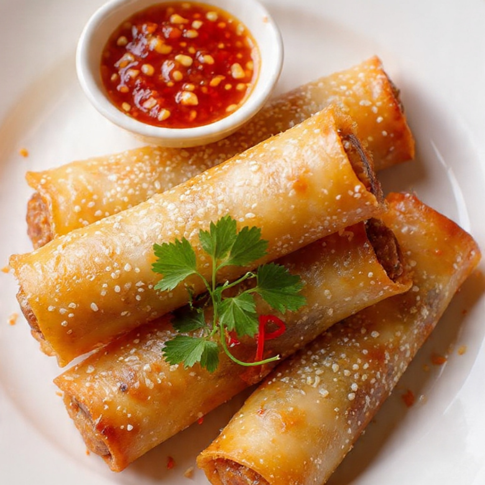 Crispy Spring Rolls with Sweet Chilli Dipping Sauce