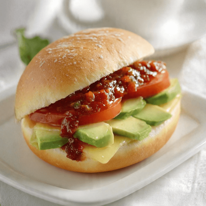 Breakfast Roll - Avocado, Tomato, Dairy Free Vegan Cheese & Tomato Relish (VGN) (DF)  (GF)