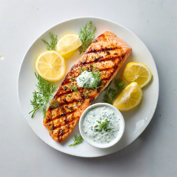 Grilled Atlantic Salmon with Lemon and Dill Aioli