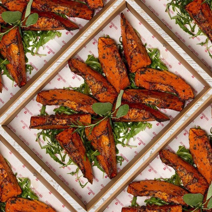 Baked root vegetable, pumpkin, sweet potato & carrot with touch of brown sugar and cinnamon (V, GF, DF) - Platter (serves 10 -12)