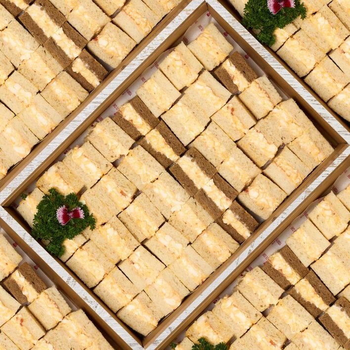 Platter - One Bite Petite Pressed Egg Sandwiches - Whole Egg Mayonnaise w Relish cut into Crustless Bites (48 pieces) (Vegetarian)