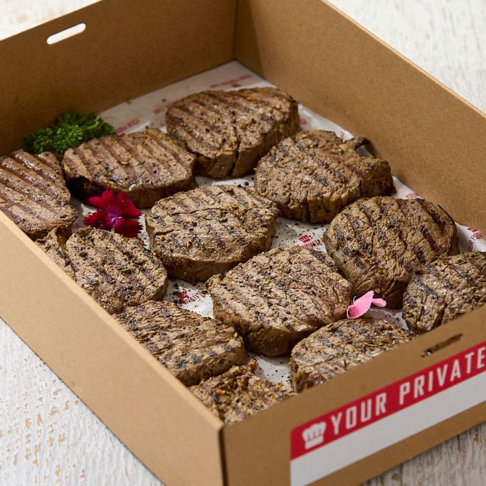 Platter - Grass-fed mini porterhouse fillet steaks in steak seasoning (gf, df) (100g)  (18 piece)