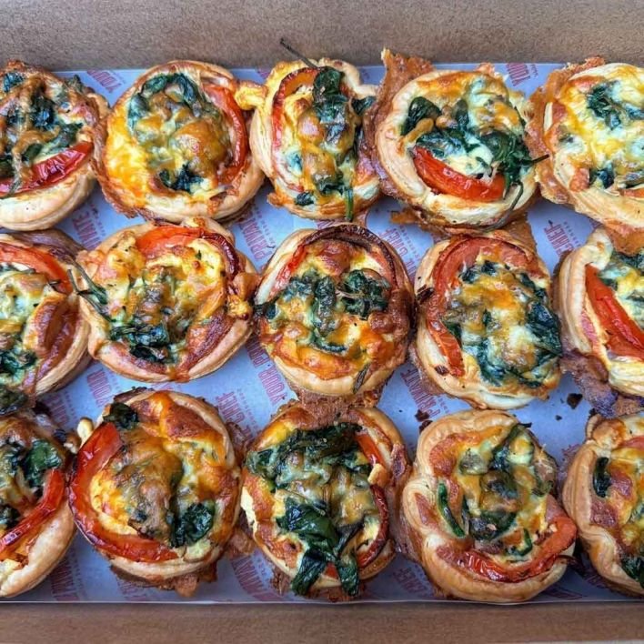 Large Rustic Vegetarian Baby Spinach, Cheese and Tomato Individual Tarts (12 pieces)