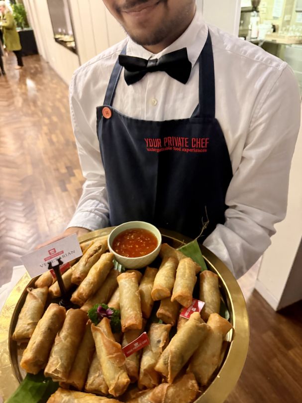 Shitake Mushroom and Leek Spring Roll, Nuoc Cham Sauce (vegan)