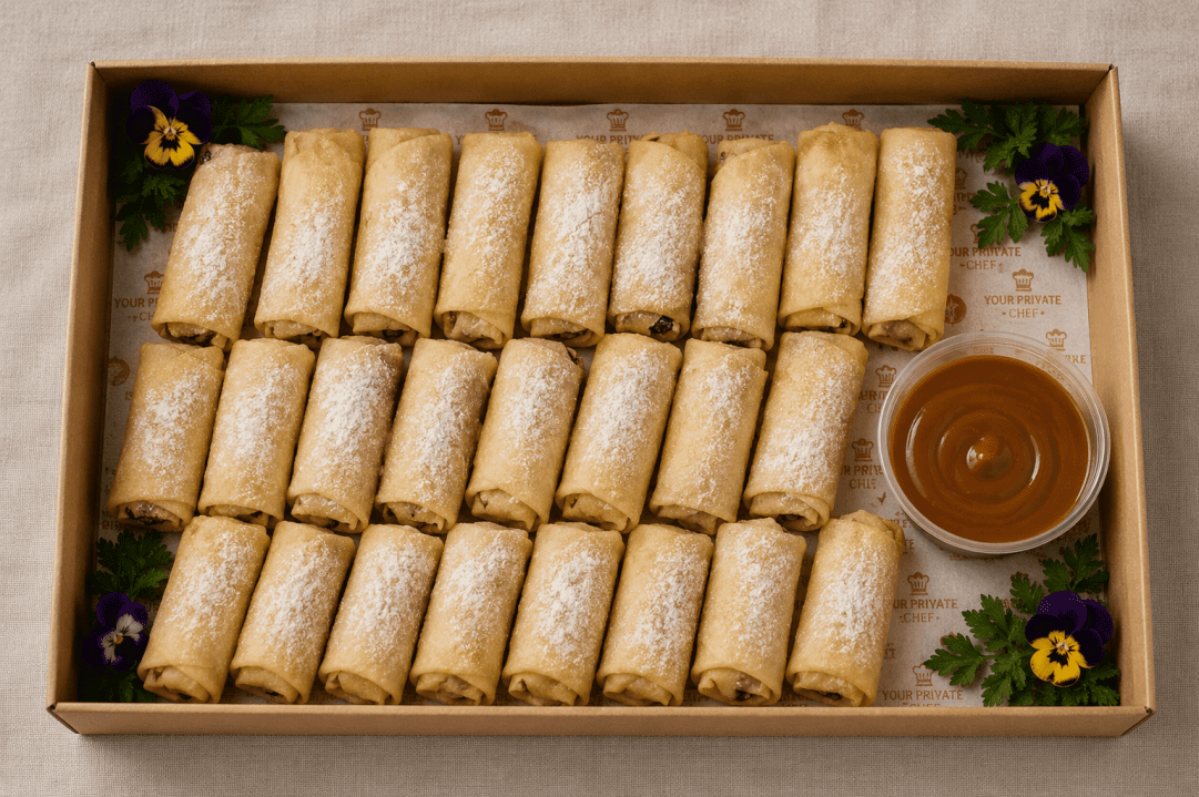 Platter - Apple Pie Spring Rolls w Caramel Sauce (36 piece platter)