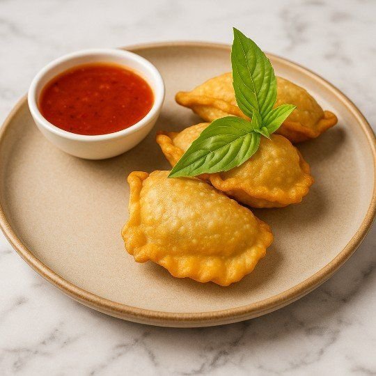 Veg curry puffs w sweet chilli sauce - 2pc (vgn/nf/veg)