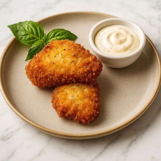 House crumbed baked chicken strips with light dill mayo (nf)