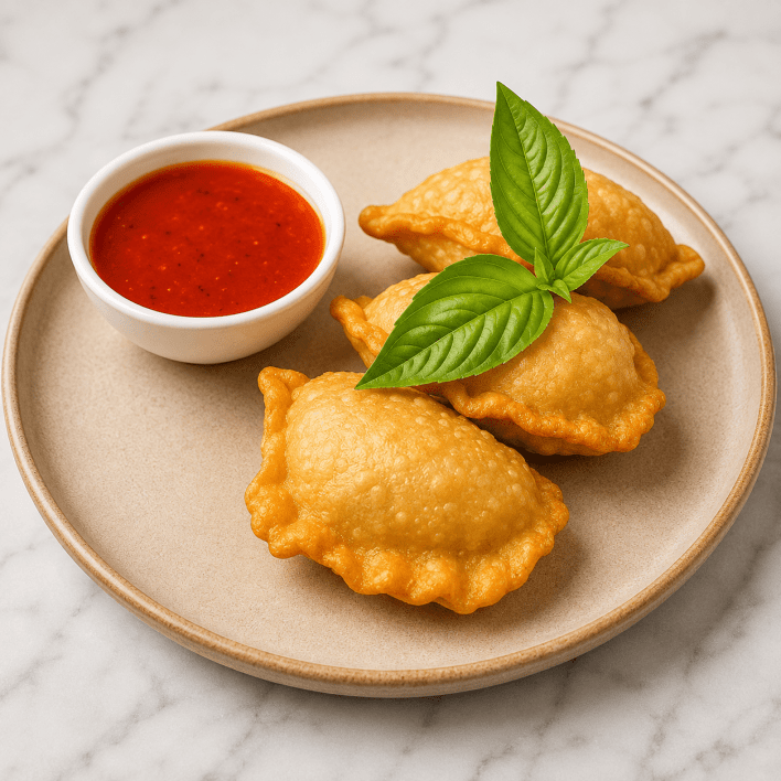 Veg curry puffs w sweet chilli sauce - 2pc (vgn/nf/veg)