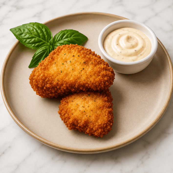House crumbed baked chicken strips with light dill mayo (nf)
